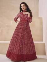 Maroon Real Georgette Anarkali Gown